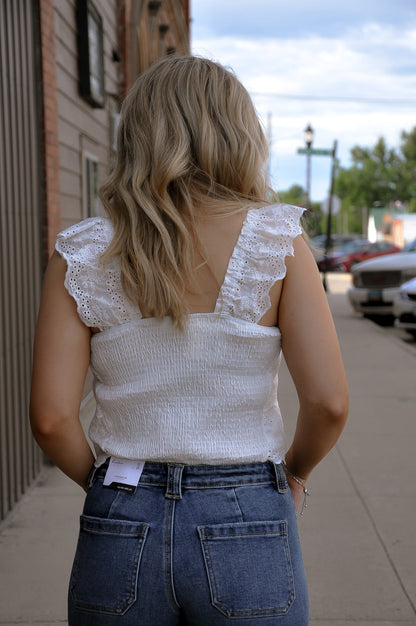 Embroidered Eyelet Ruffle Tier Crop Top