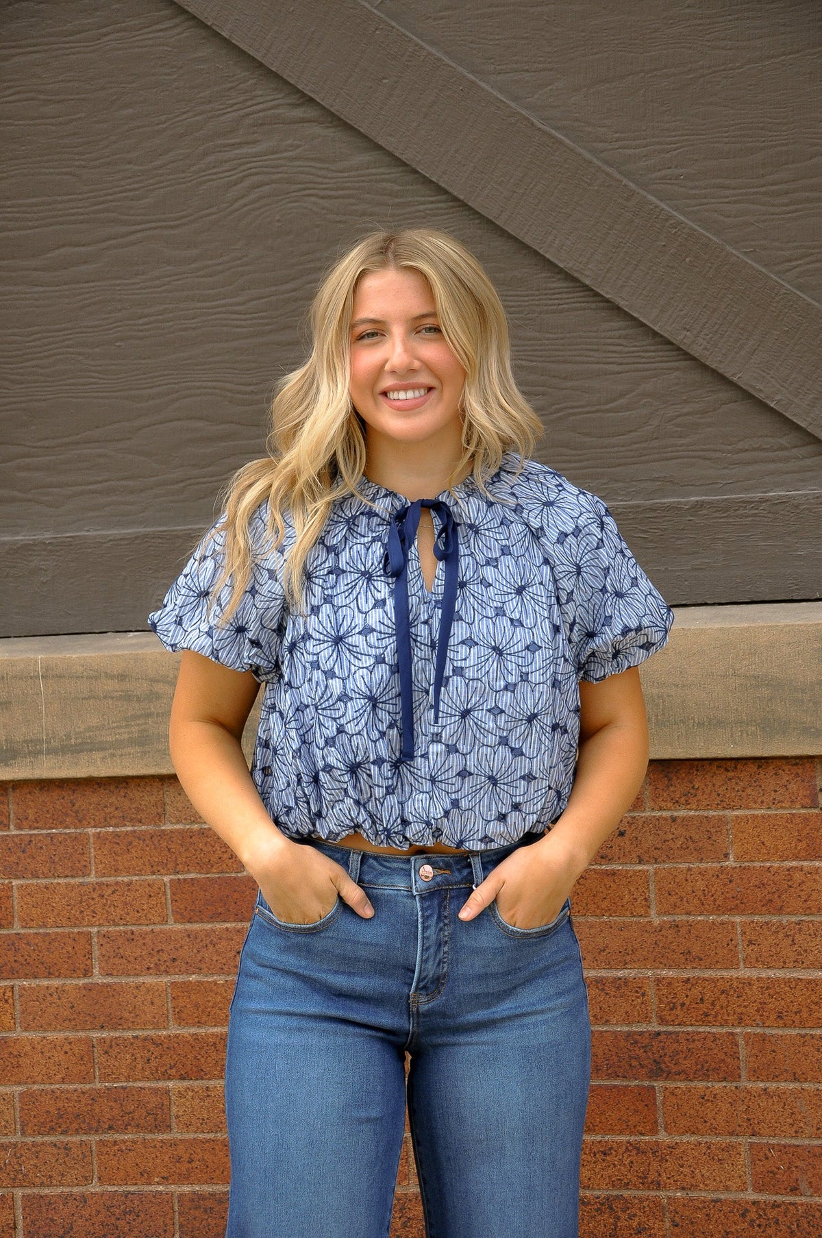 Embroidered Floral Balloon Top