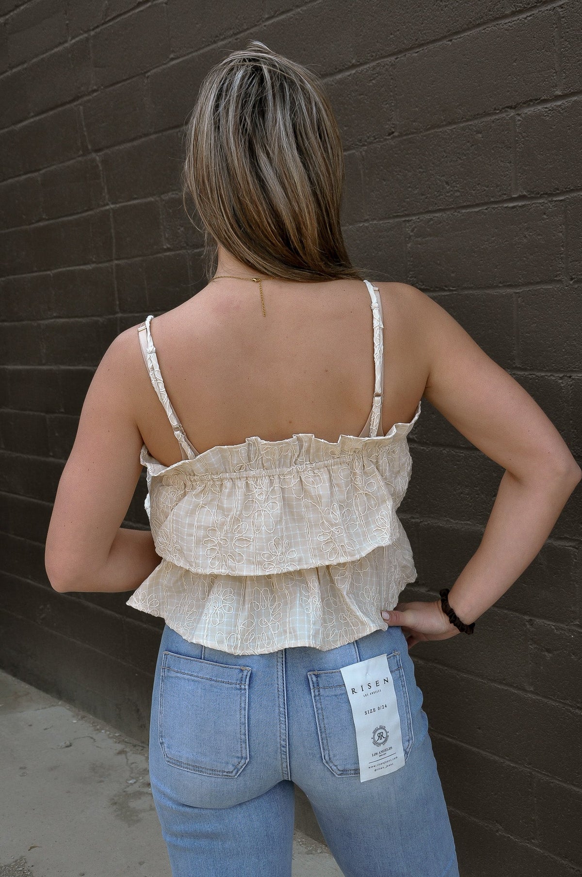Embroidered Plaid Ruffle Crop Top
