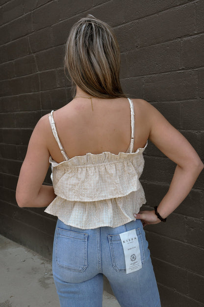 Embroidered Plaid Ruffle Crop Top