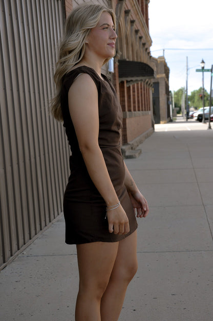 Espresso Ruched Sleeveless Mini Dress