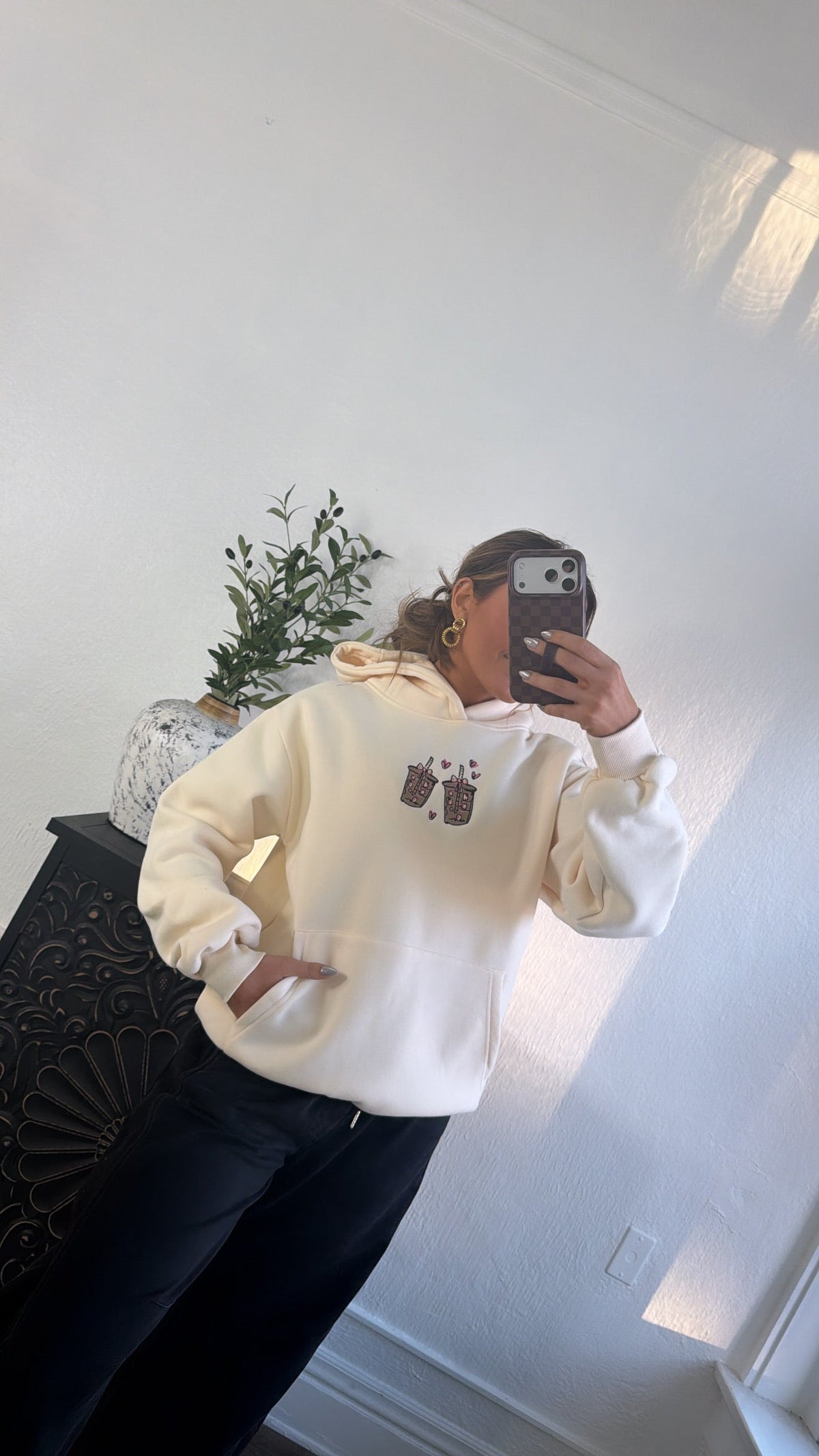 Happy Camp3r: Latte Lover Hoodie, Cream