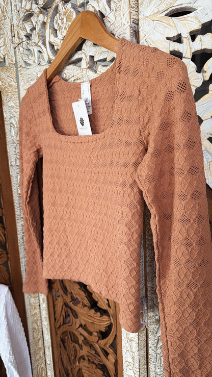 Lace Texture Square Neck Top, Mocha Muse
