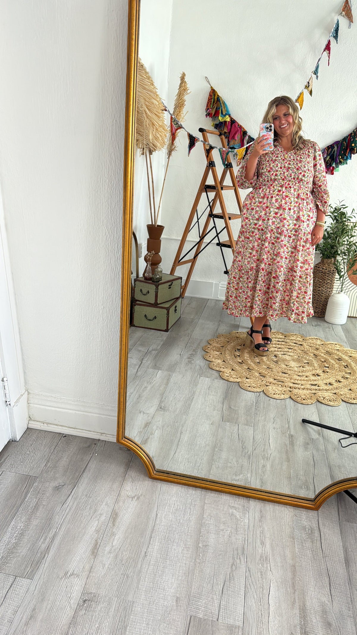Full Bloom Floral Print Smocked Maxi Dress