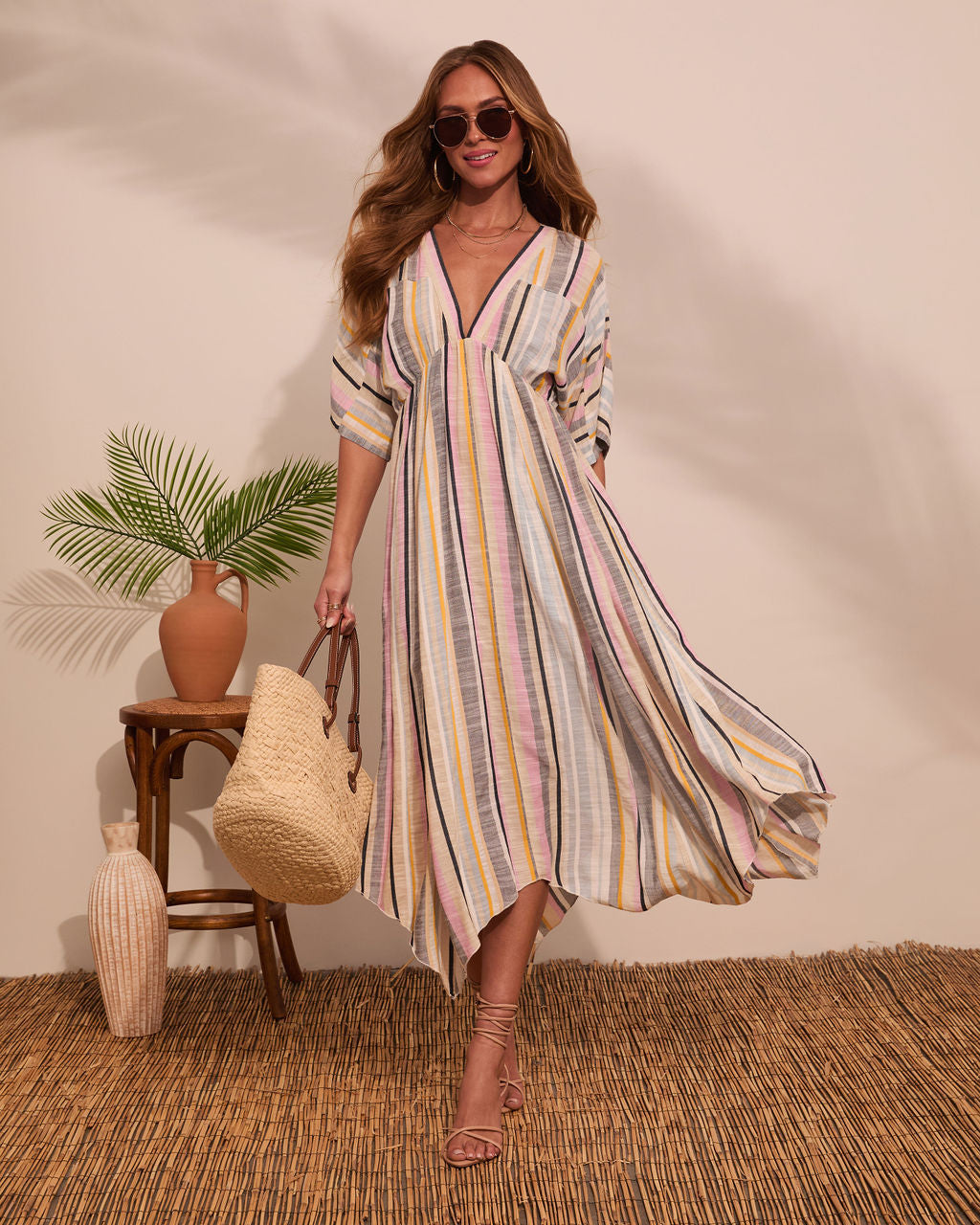 At Beachside Flowy Linen Midi Dress