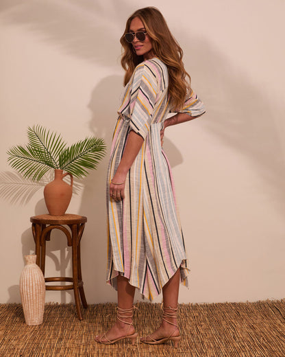 At Beachside Flowy Linen Midi Dress