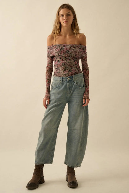 Poetic Petals Floral Mesh Foldover Bodysuit
