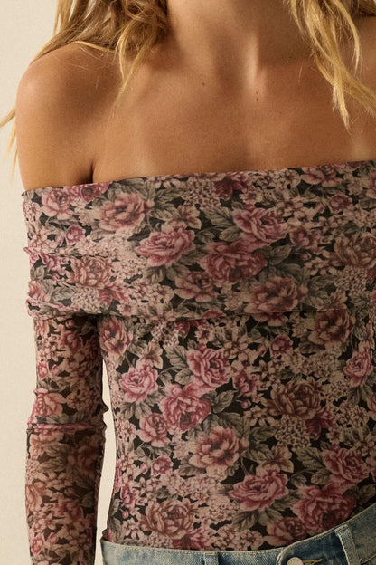 Poetic Petals Floral Mesh Foldover Bodysuit