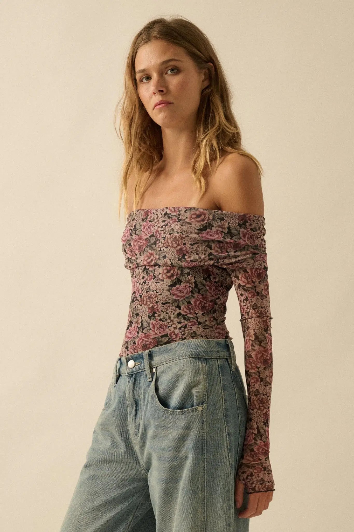 Poetic Petals Floral Mesh Foldover Bodysuit
