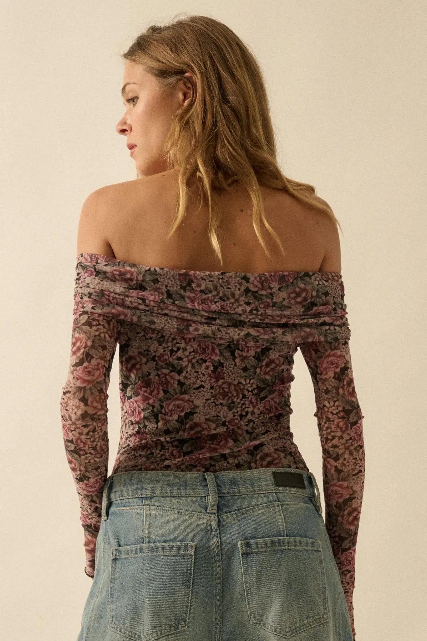 Poetic Petals Floral Mesh Foldover Bodysuit
