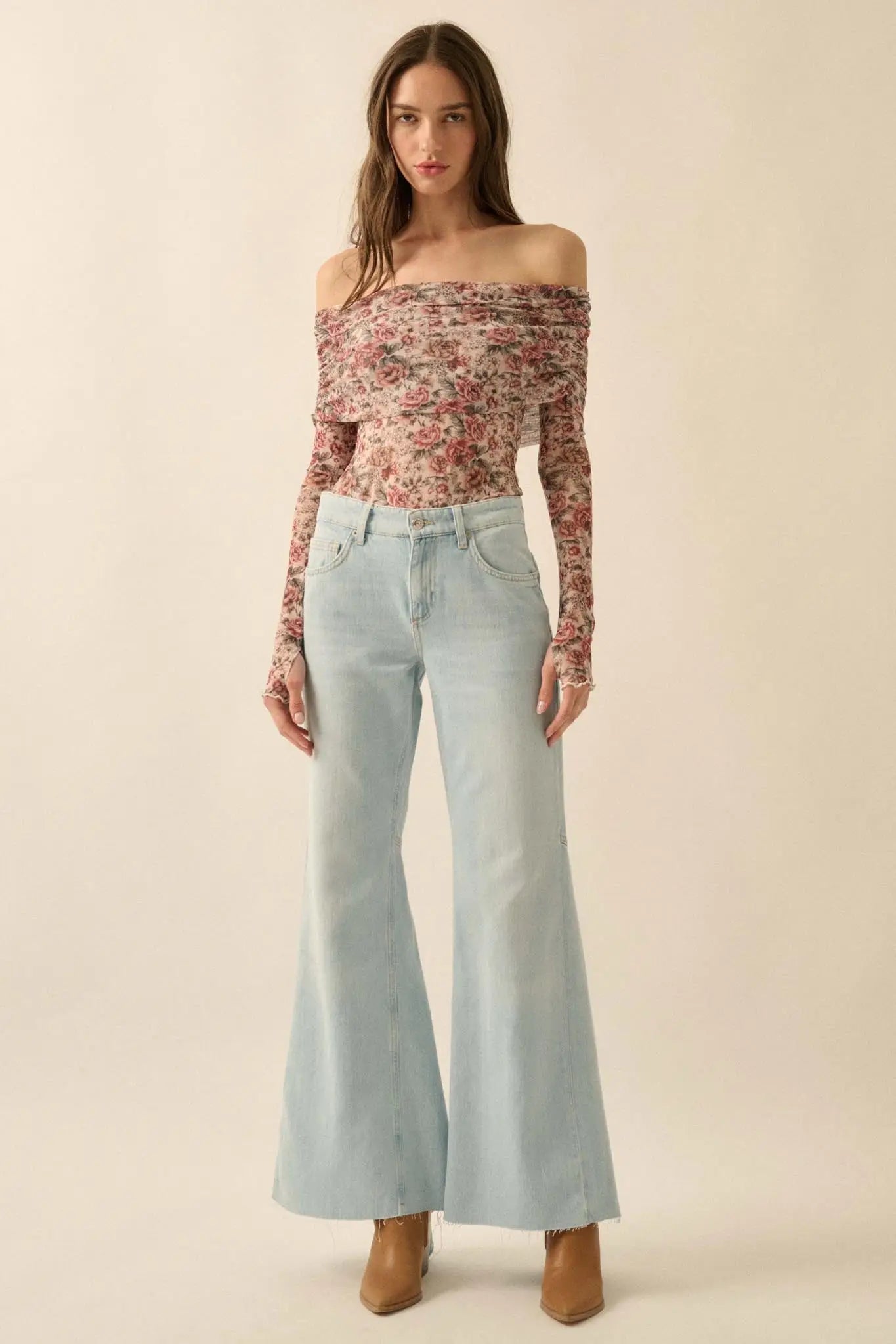 Poetic Petals Floral Mesh Foldover Bodysuit