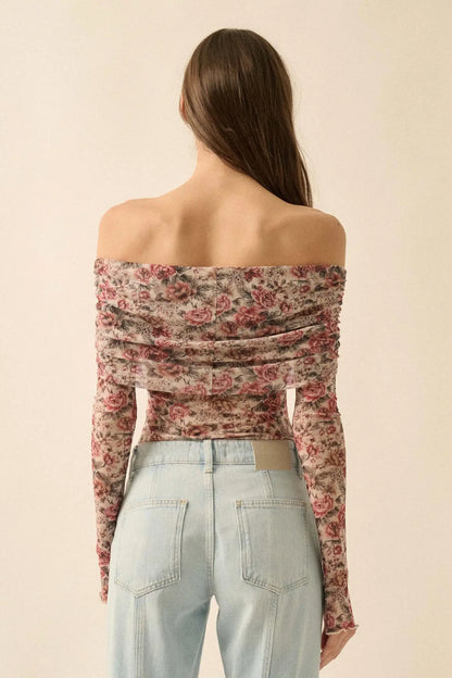 Poetic Petals Floral Mesh Foldover Bodysuit