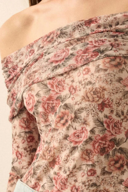 Poetic Petals Floral Mesh Foldover Bodysuit