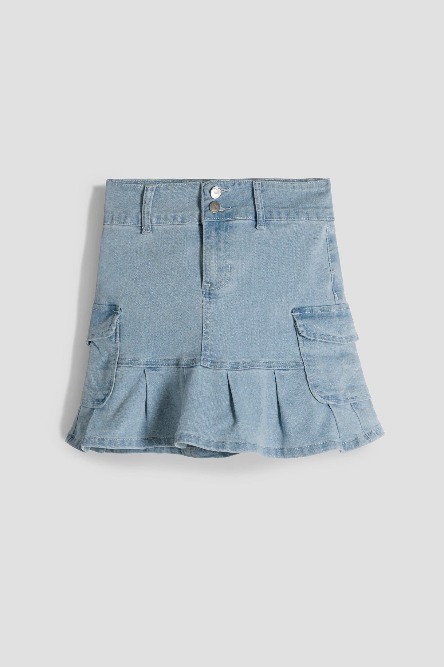 Girls Pleated Denim Mini Skirt
