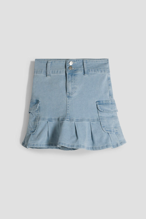 Girls Pleated Denim Mini Skirt