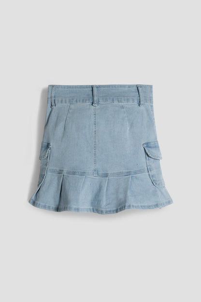Girls Pleated Denim Mini Skirt