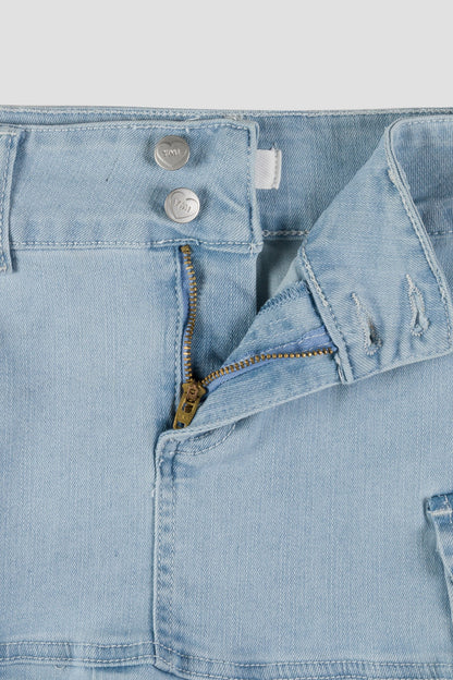 Girls Pleated Denim Mini Skirt