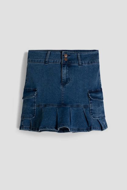 Girls Pleated Denim Mini Skirt