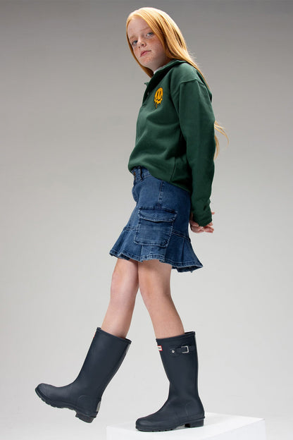 Girls Pleated Denim Mini Skirt