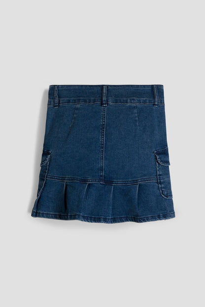 Girls Pleated Denim Mini Skirt