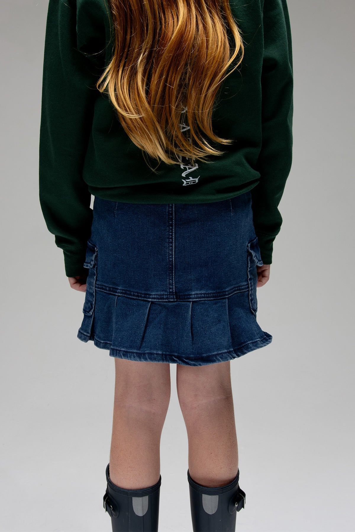 Girls Pleated Denim Mini Skirt