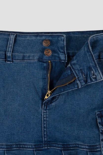 Girls Pleated Denim Mini Skirt