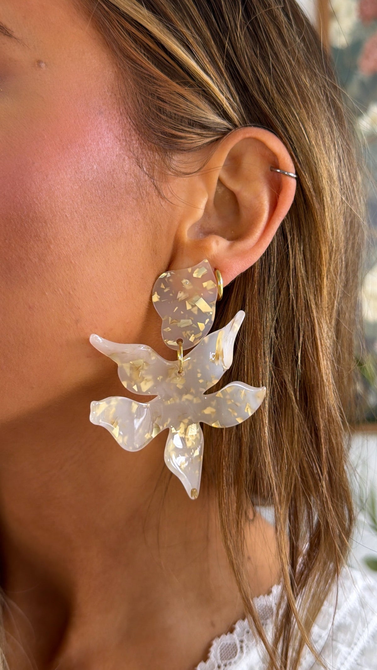 Linny Co. Flora Statement Earring, Gold Confetti