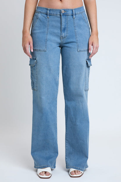 Women's Elastic Waist Straight  Cargo Jean