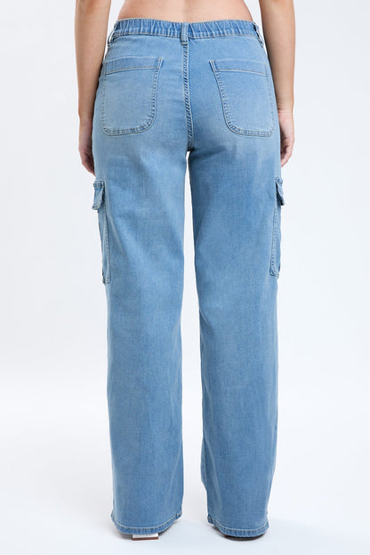 Women's Elastic Waist Straight  Cargo Jean