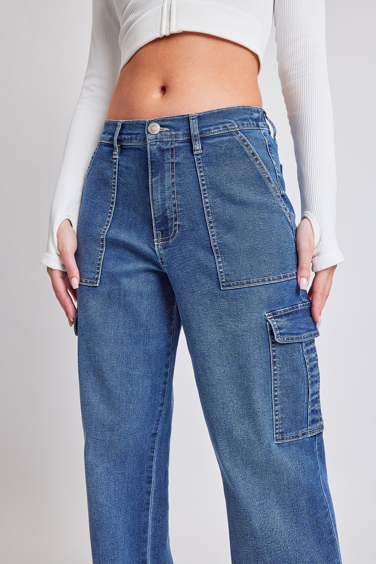 Women's Elastic Waist Straight  Cargo Jean