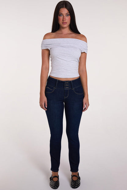 Women's Luxe Mid Rise 3-Button WannaBettaButt Skinny Jeans