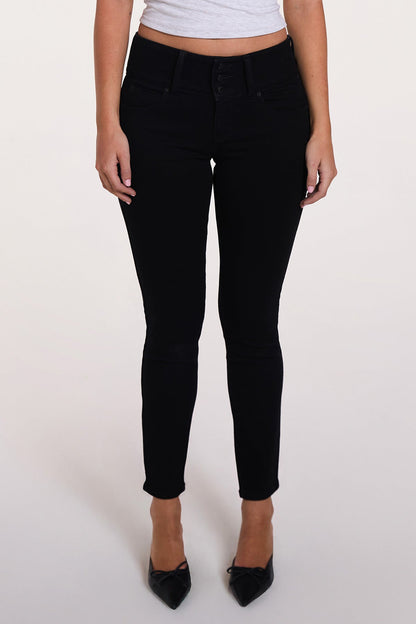 Women's Luxe Mid Rise 3-Button WannaBettaButt Skinny Jeans