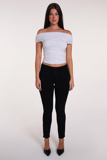 Women's Luxe Mid Rise 3-Button WannaBettaButt Skinny Jeans