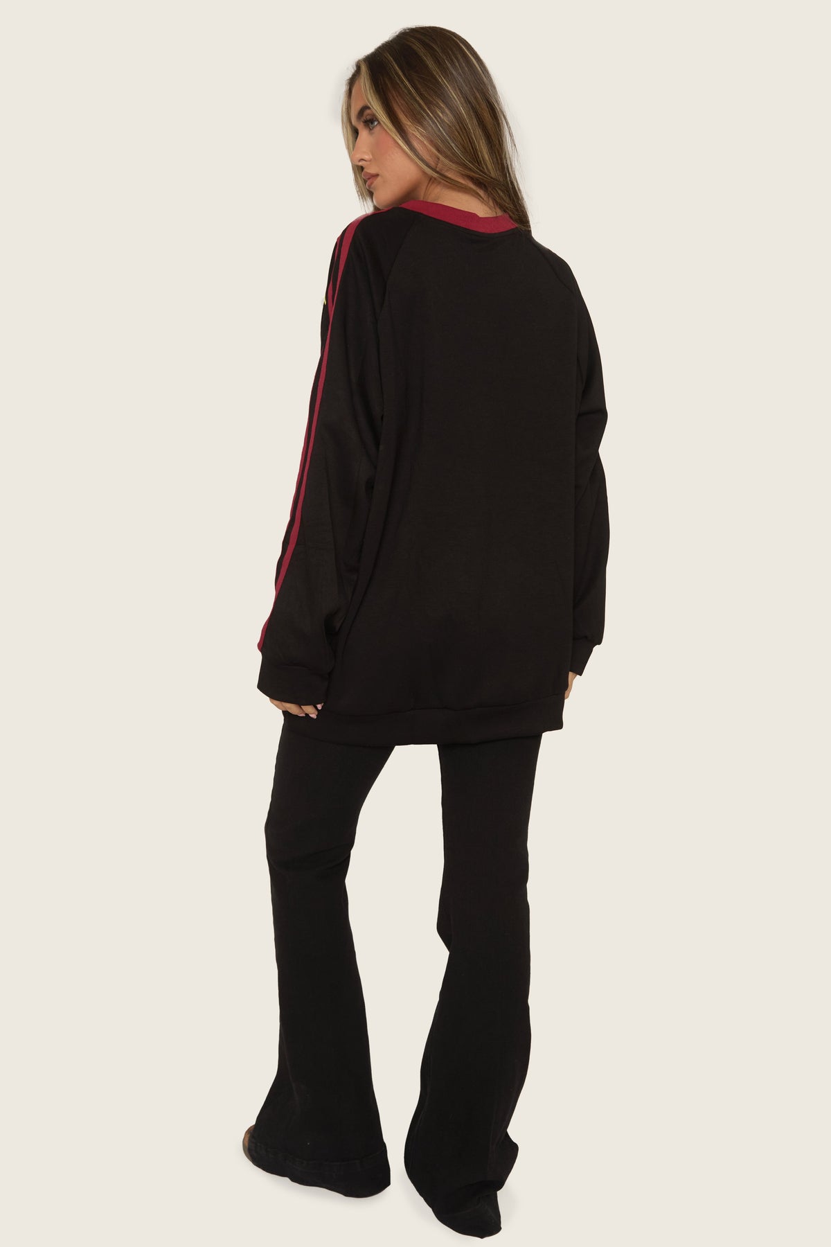 Black Applique Detail Varsity Sweater - Emela