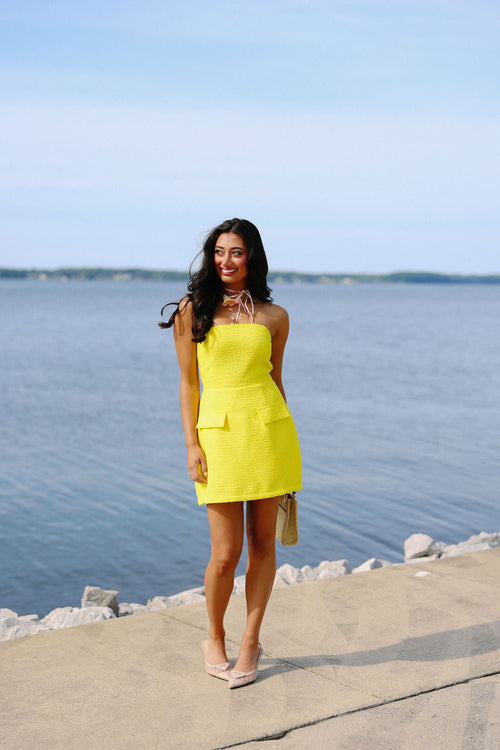 The Montclair Dress  - Yellow Tweed