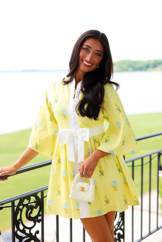 Victoria Mini Dress - Yellow Floral