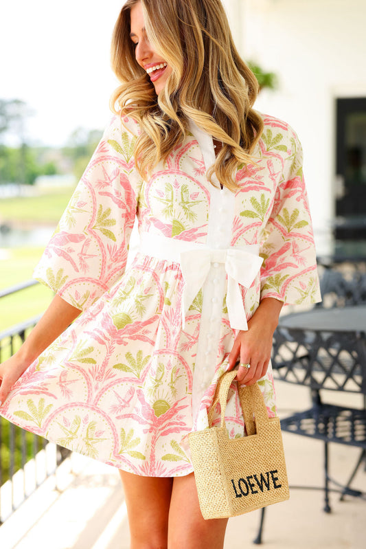 Victoria Mini Dress -  Pink Palms