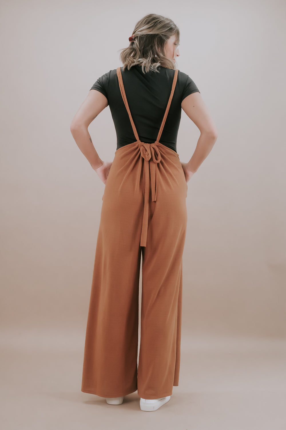 Head Over Heels Suspender Jumpsuit, Camel