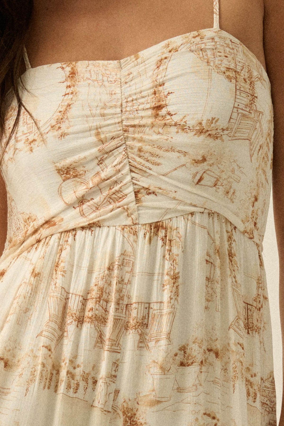 Beautiful View Toile Wide-Leg Tiered Jumpsuit