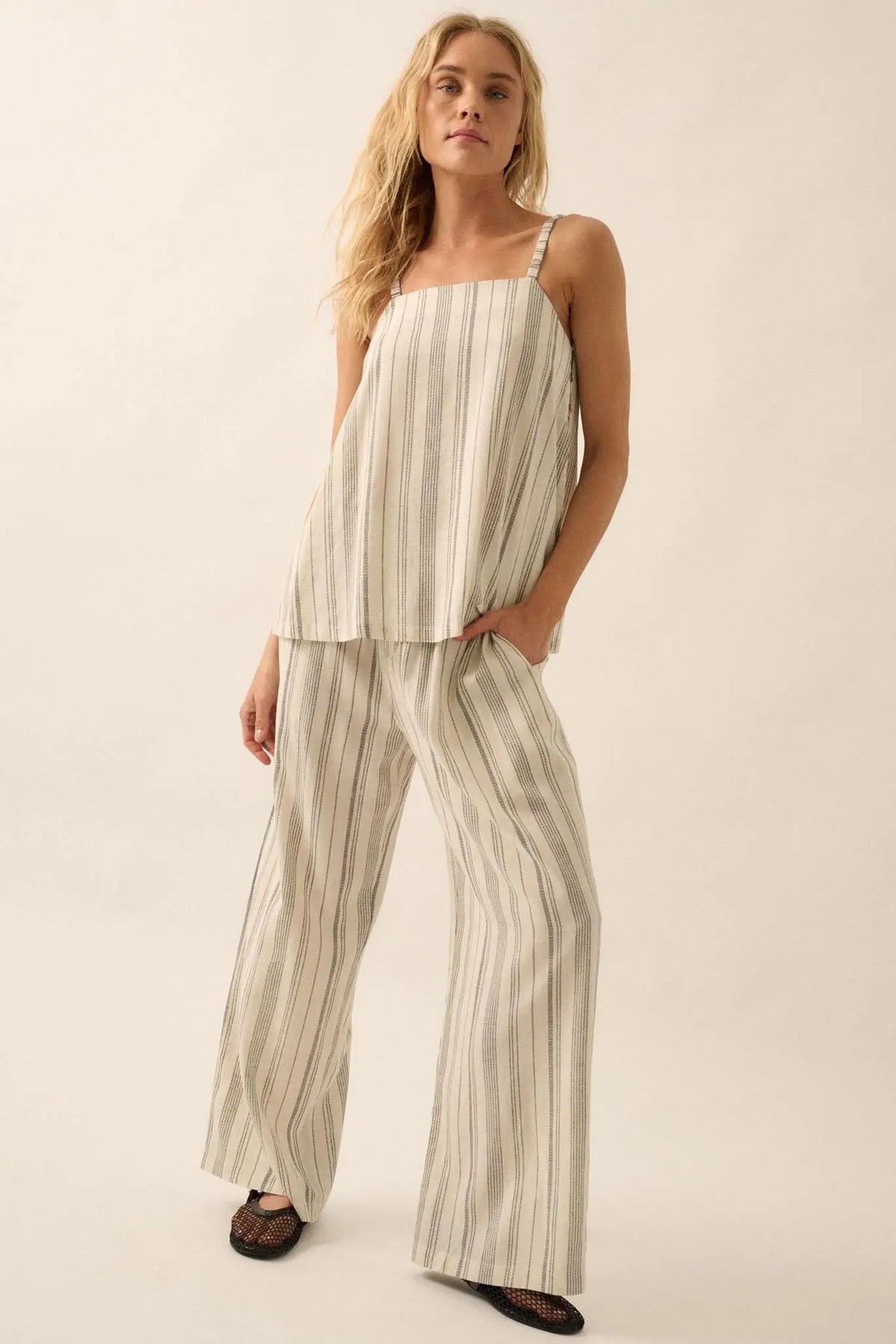 Along for the Ride Pinstripe Wide-Leg Pants