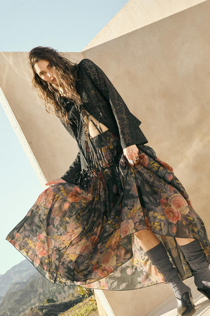 Garden Ramble Smocked Floral Chiffon Maxi Skirt
