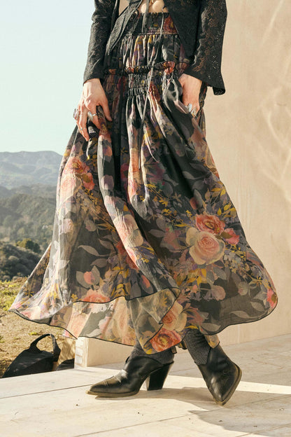 Garden Ramble Smocked Floral Chiffon Maxi Skirt