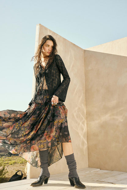 Garden Ramble Smocked Floral Chiffon Maxi Skirt