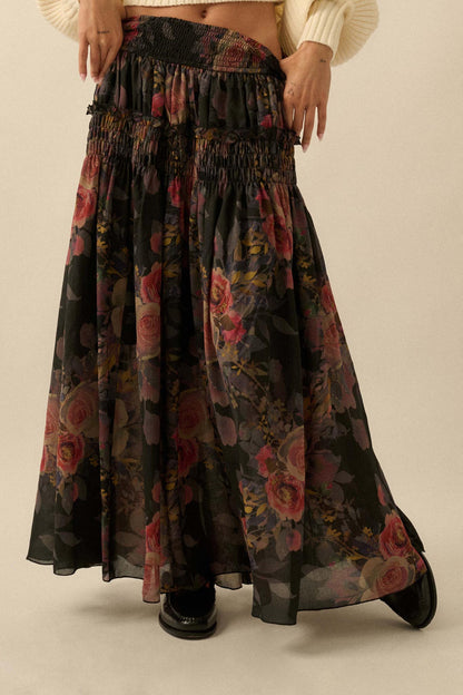 Garden Ramble Smocked Floral Chiffon Maxi Skirt