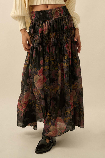 Garden Ramble Smocked Floral Chiffon Maxi Skirt