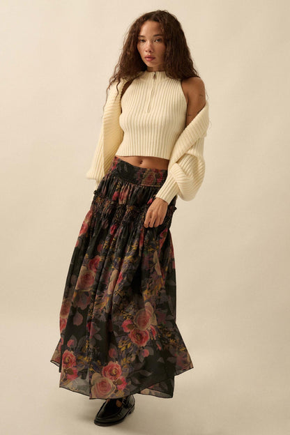 Garden Ramble Smocked Floral Chiffon Maxi Skirt