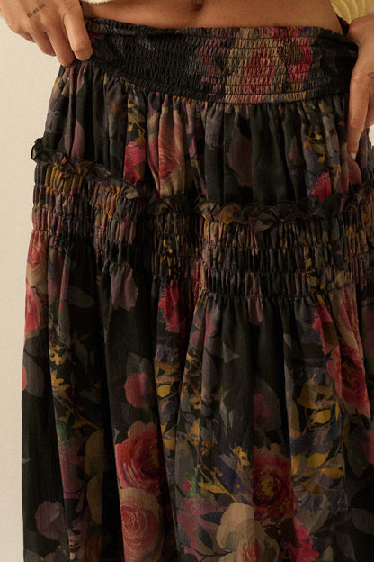 Garden Ramble Smocked Floral Chiffon Maxi Skirt