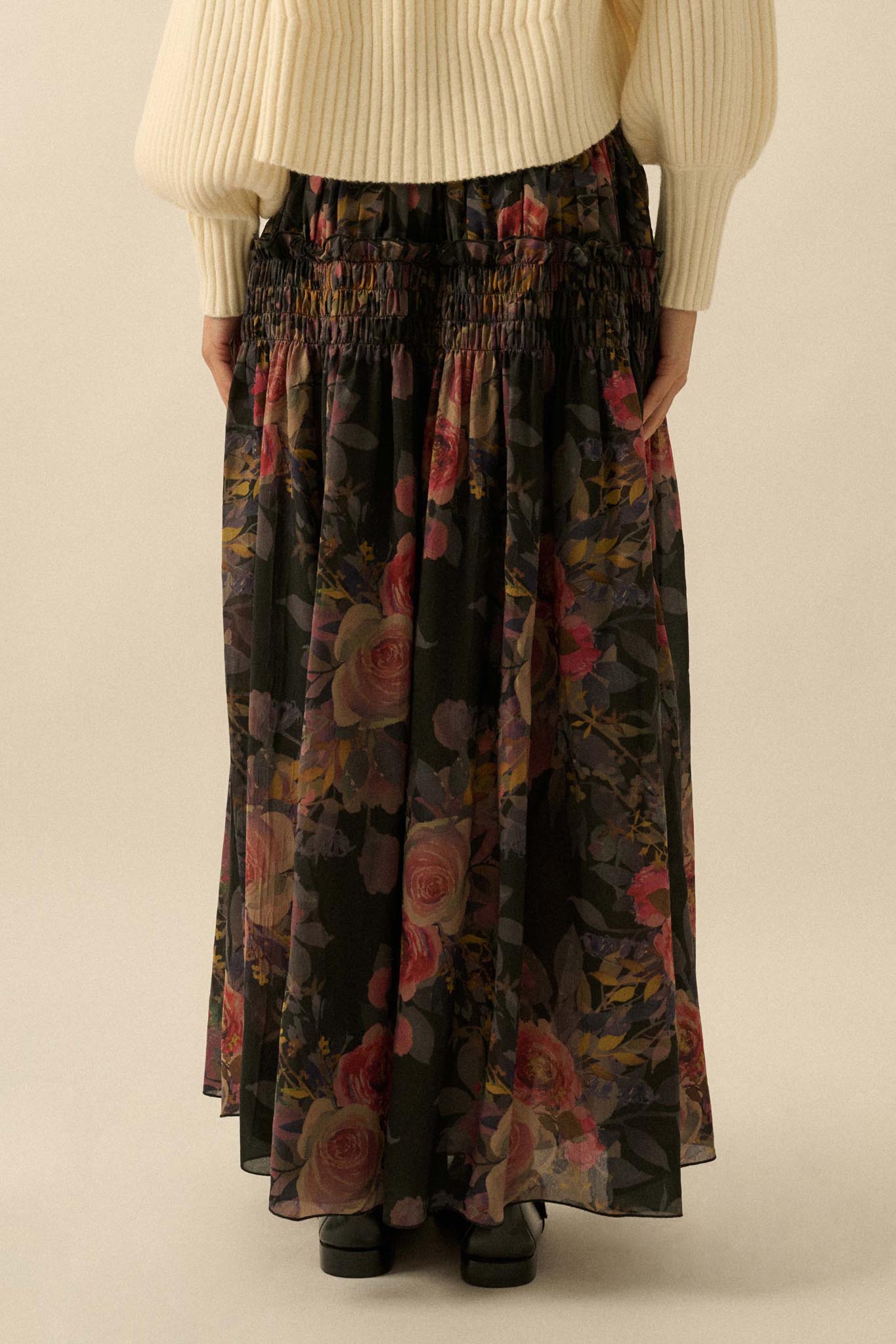 Garden Ramble Smocked Floral Chiffon Maxi Skirt