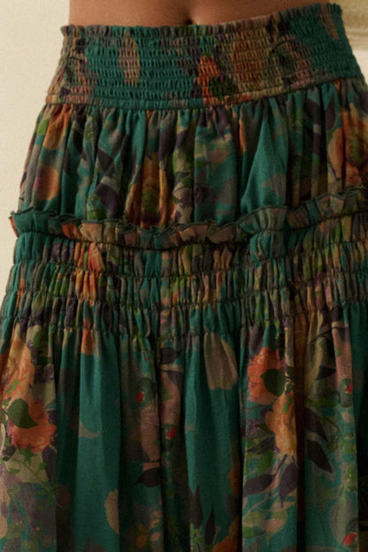 Garden Ramble Smocked Floral Chiffon Maxi Skirt