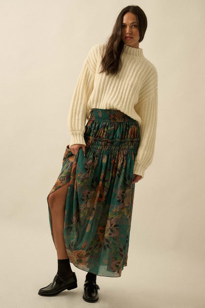 Garden Ramble Smocked Floral Chiffon Maxi Skirt